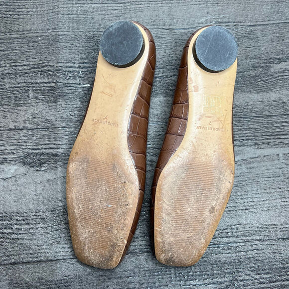 Everlane The 90's Flat Shoe 100% Brown Leather Croc Embossed Women’s Sz 7 - Picture 13 of 15